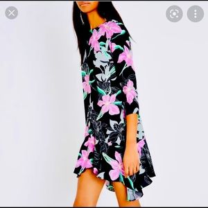 River Island Black floral Frill Hem Dress 12